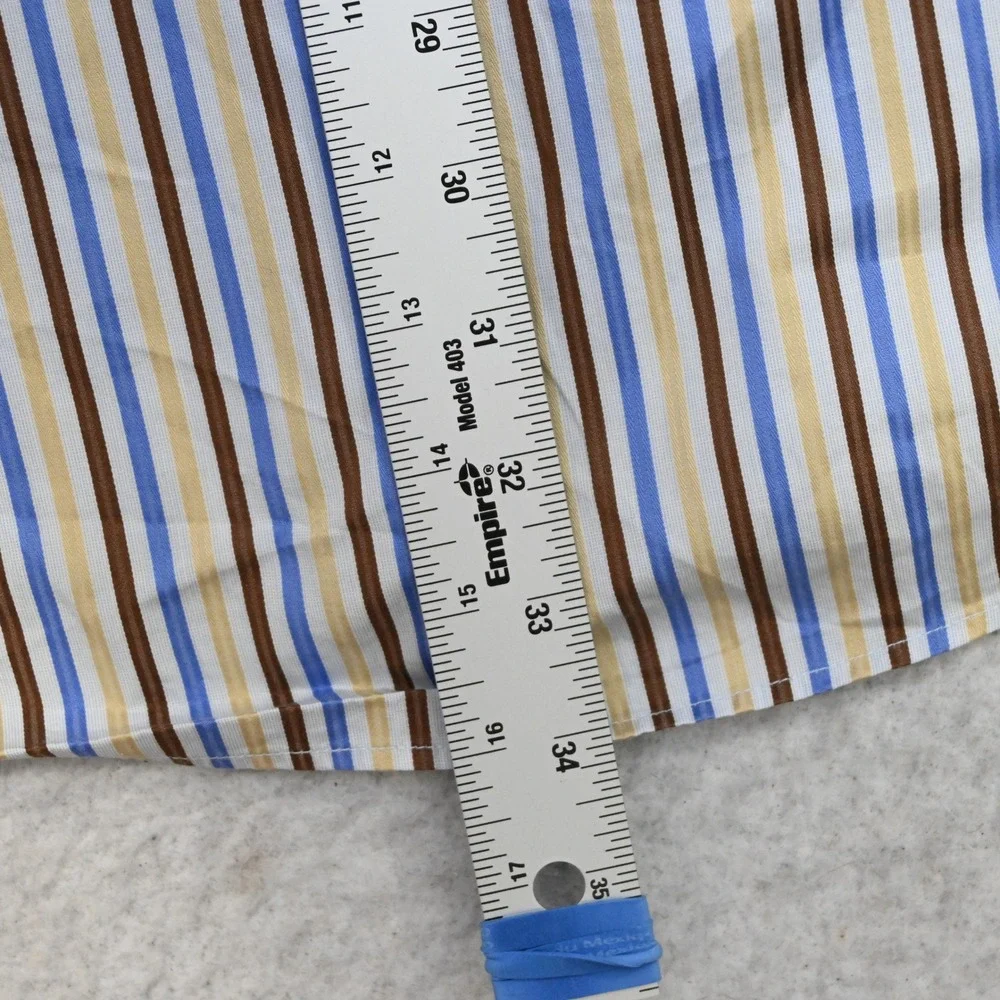 Façonnable Button Up Mens 16 Large Blue Brown Tan Striped Long Sleeve USA MADE